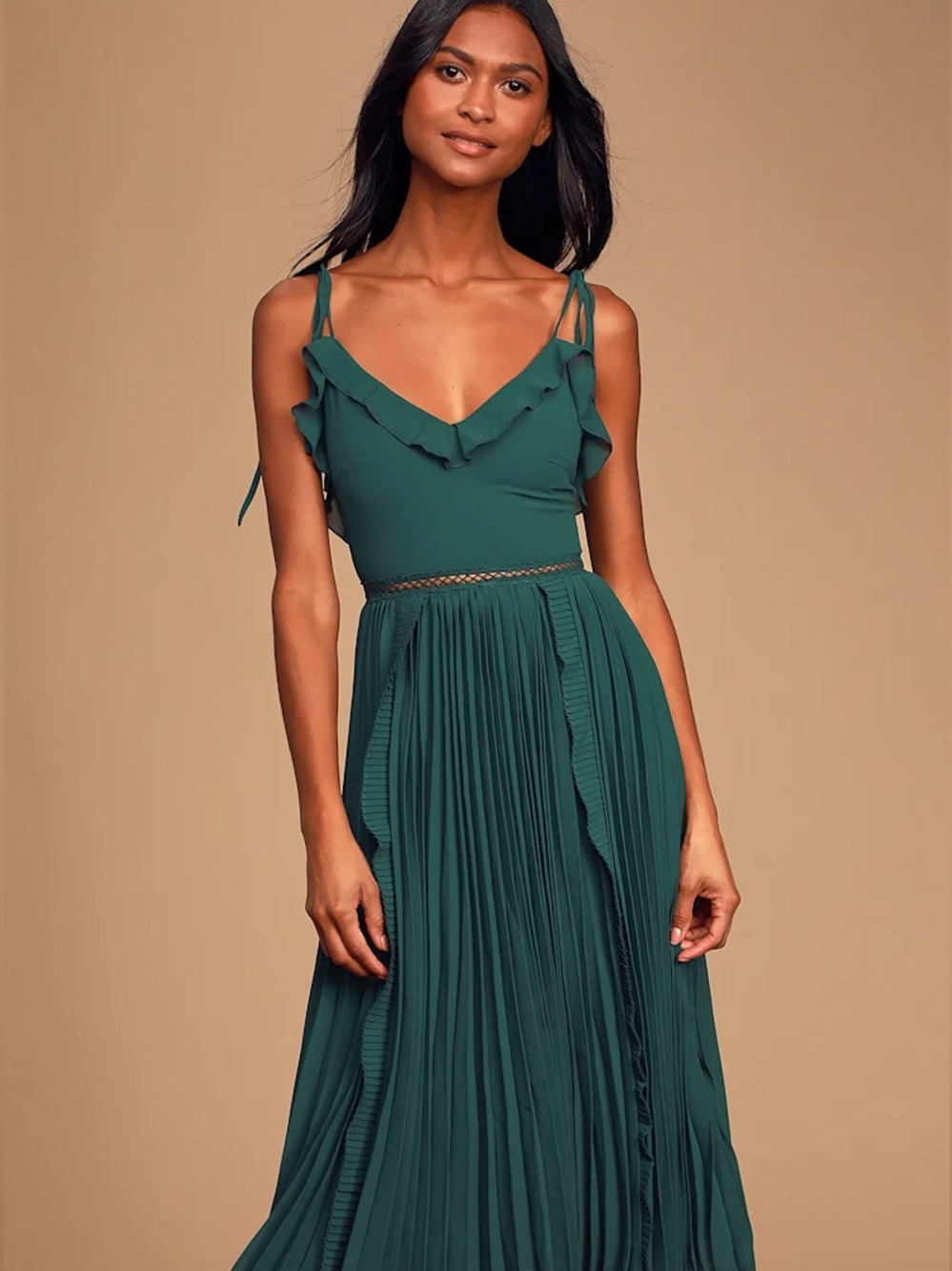 Lulus Never A Dull Moment Emerald Green Pleated Midi Dress XS Romantic Coquette